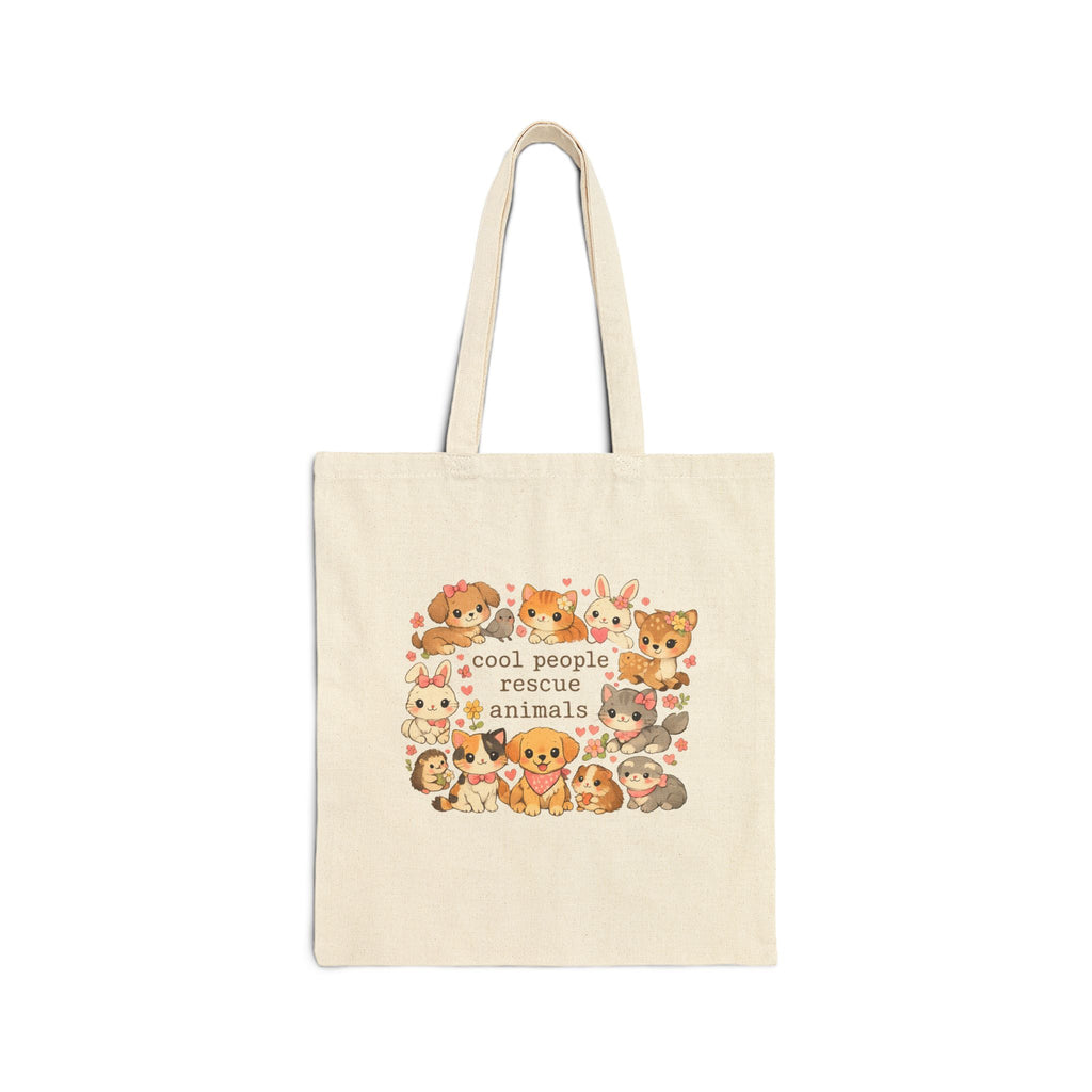 Tote Bag — "Cool People Rescue Animals" Cute Rescue Pets Canvas Tote