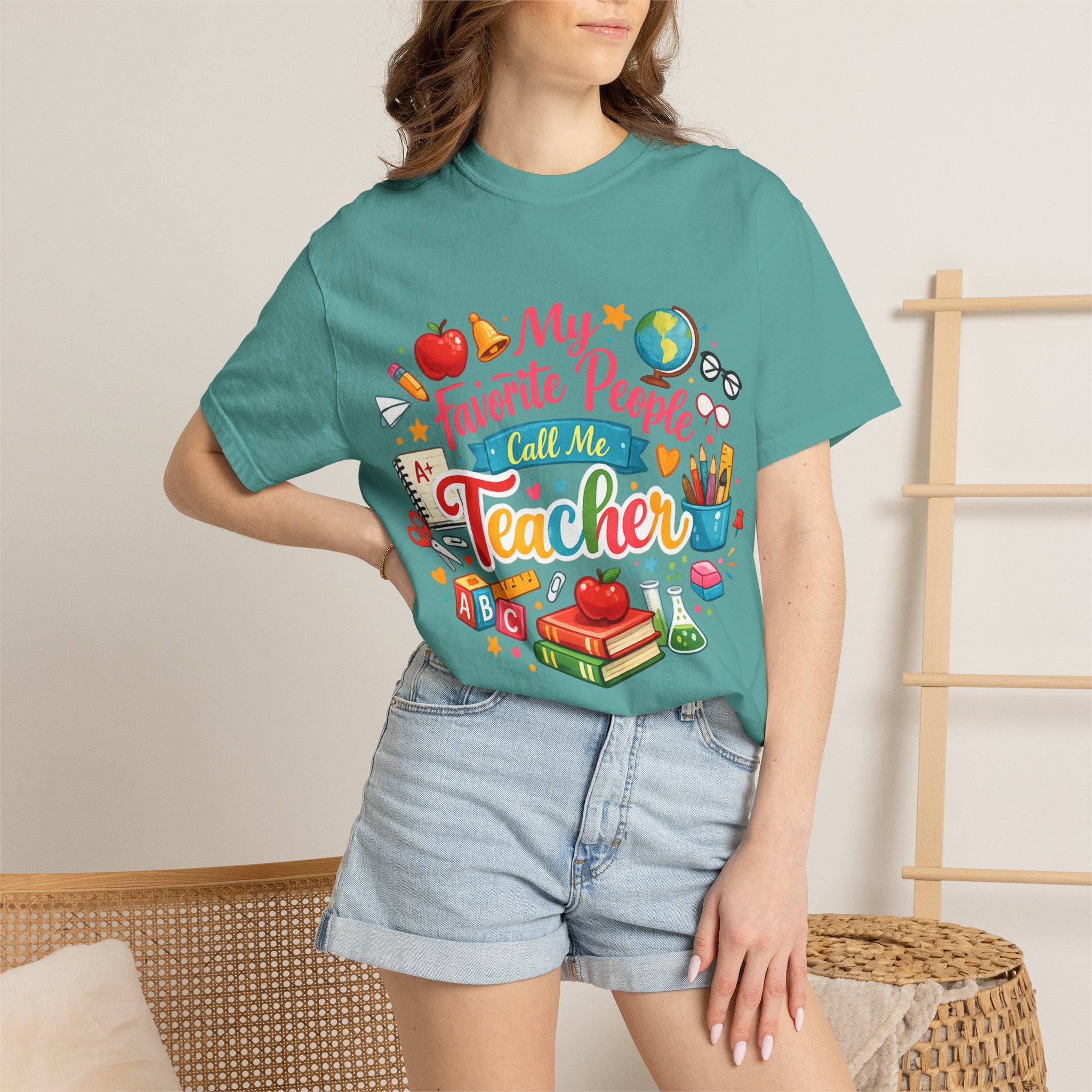 Teacher Appreciation T-Shirt — "My Favorite People Call Me Teacher" Colorful School Design
