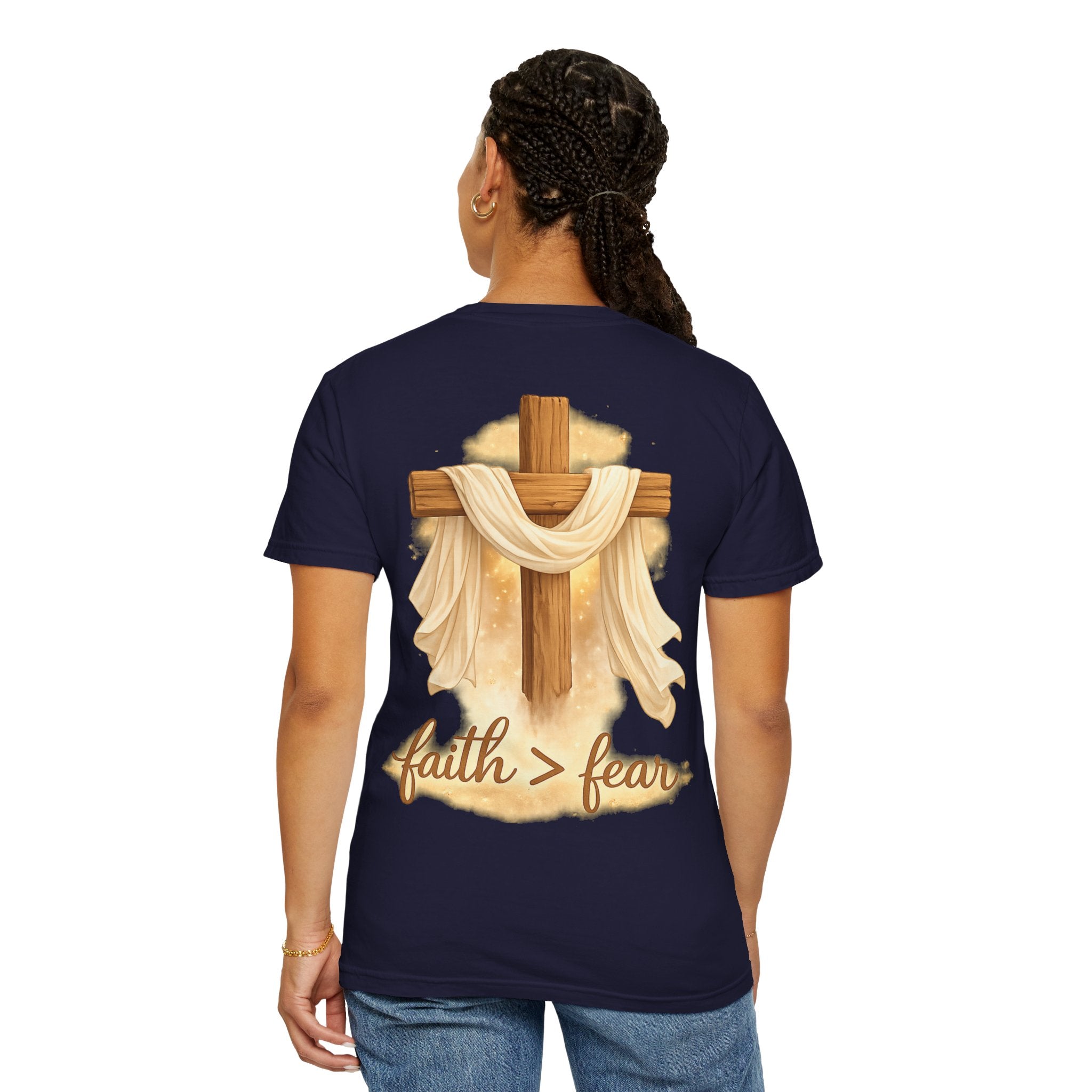 Faith Over Fear T-Shirt — Cross & Draped Cloth Christian Tee