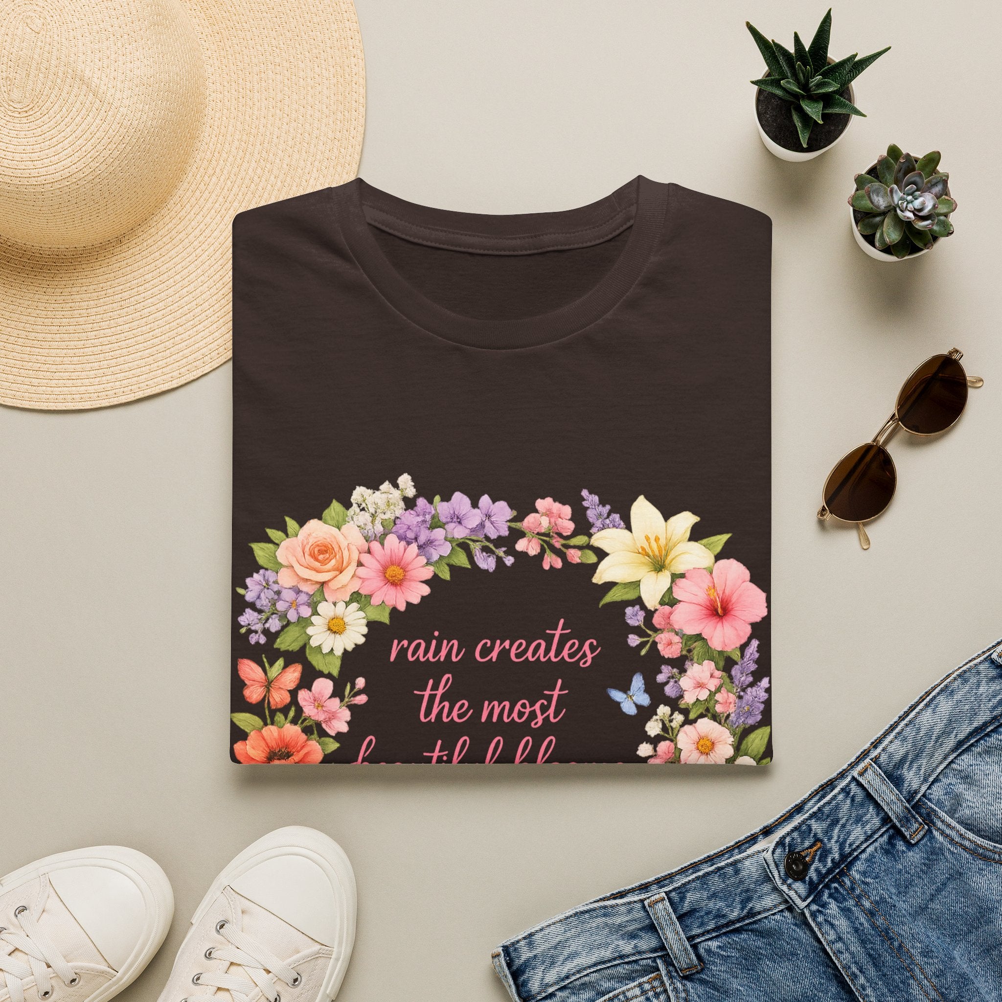 Floral "Rain Creates the Most Beautiful Blossoms" T-Shirt