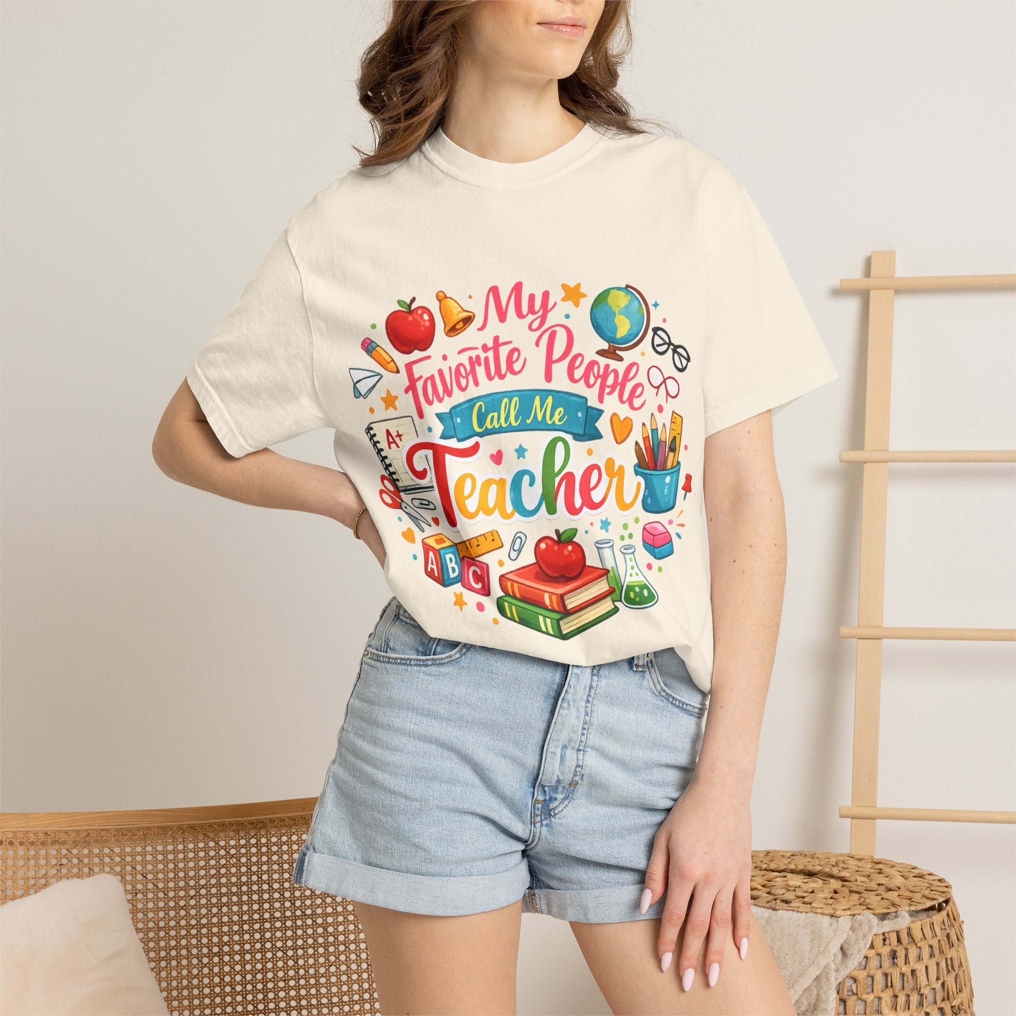 Teacher Appreciation T-Shirt — "My Favorite People Call Me Teacher" Colorful School Design