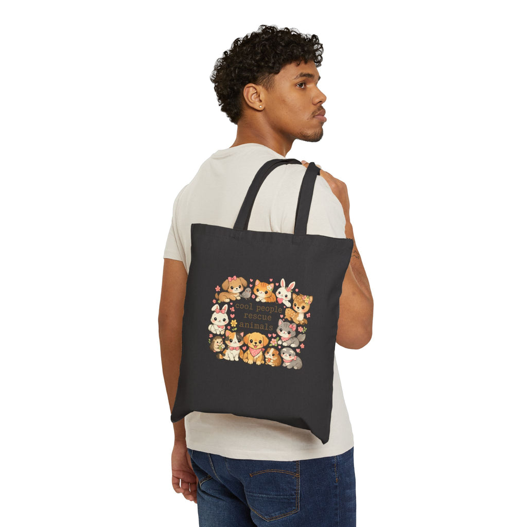 Tote Bag — "Cool People Rescue Animals" Cute Rescue Pets Canvas Tote