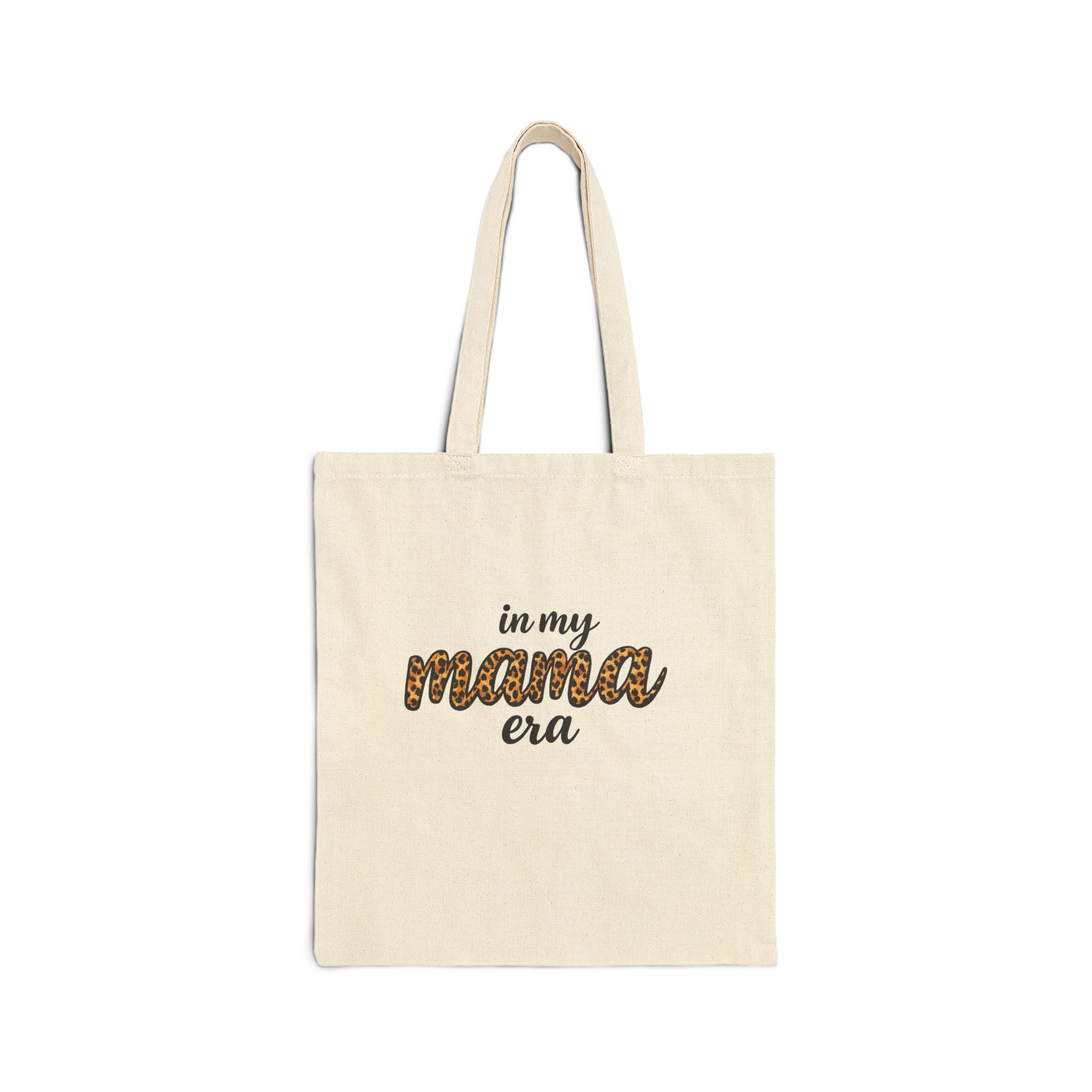 Mama Era Leopard Script Cotton Tote Bag — "in my mama era" Canvas Grocery & Everyday Tote
