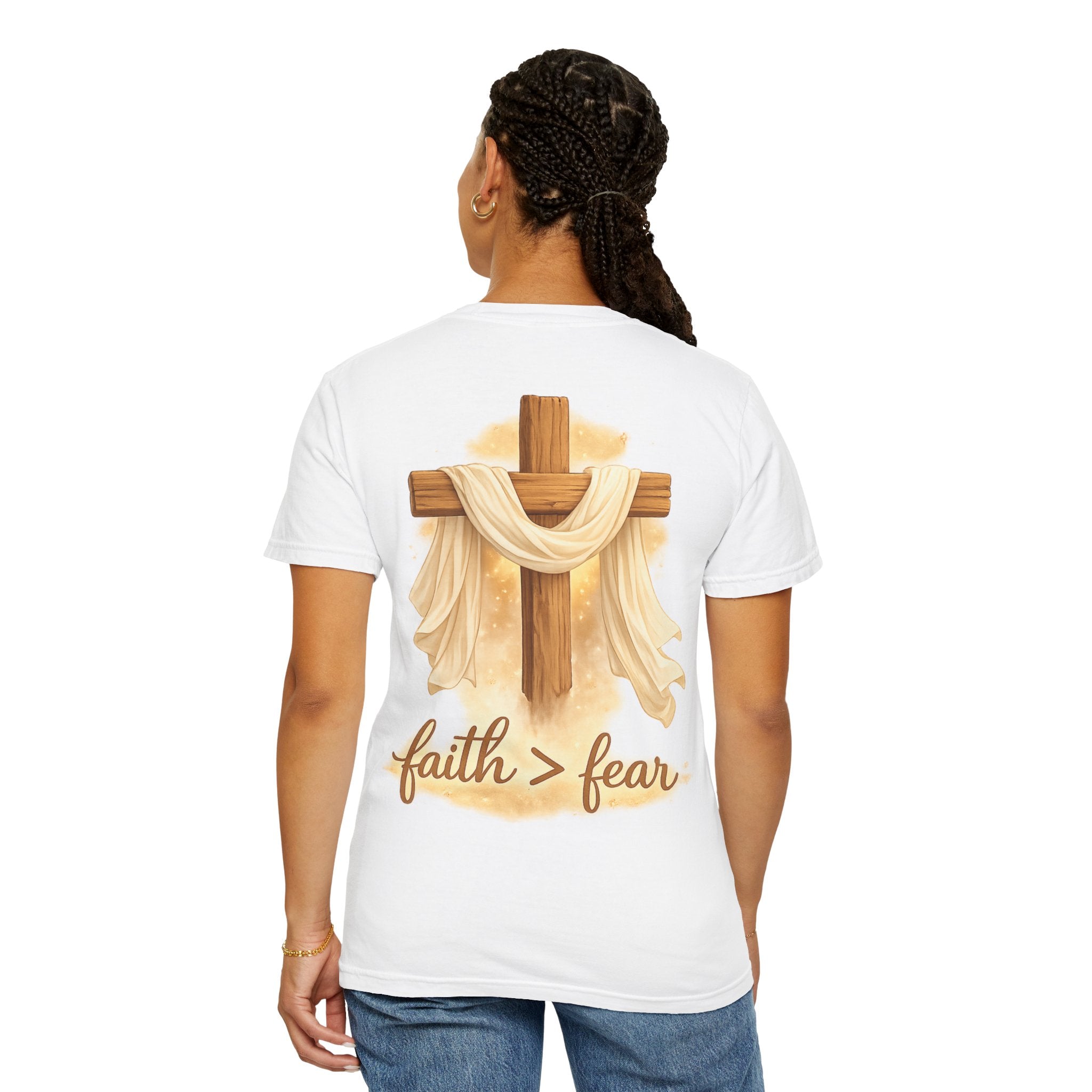 Faith Over Fear T-Shirt — Cross & Draped Cloth Christian Tee