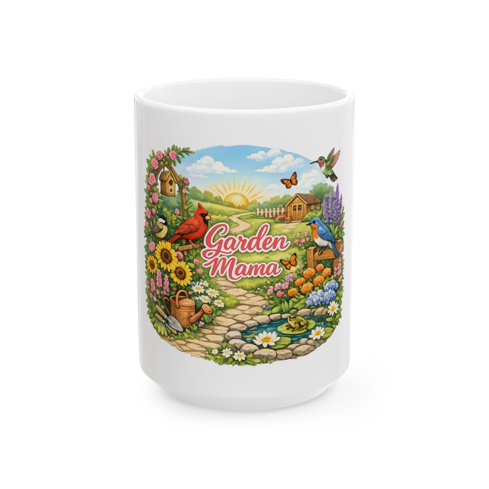 Garden Mama Ceramic Mug – Floral Garden Scene Coffee Cup (11oz & 15oz)