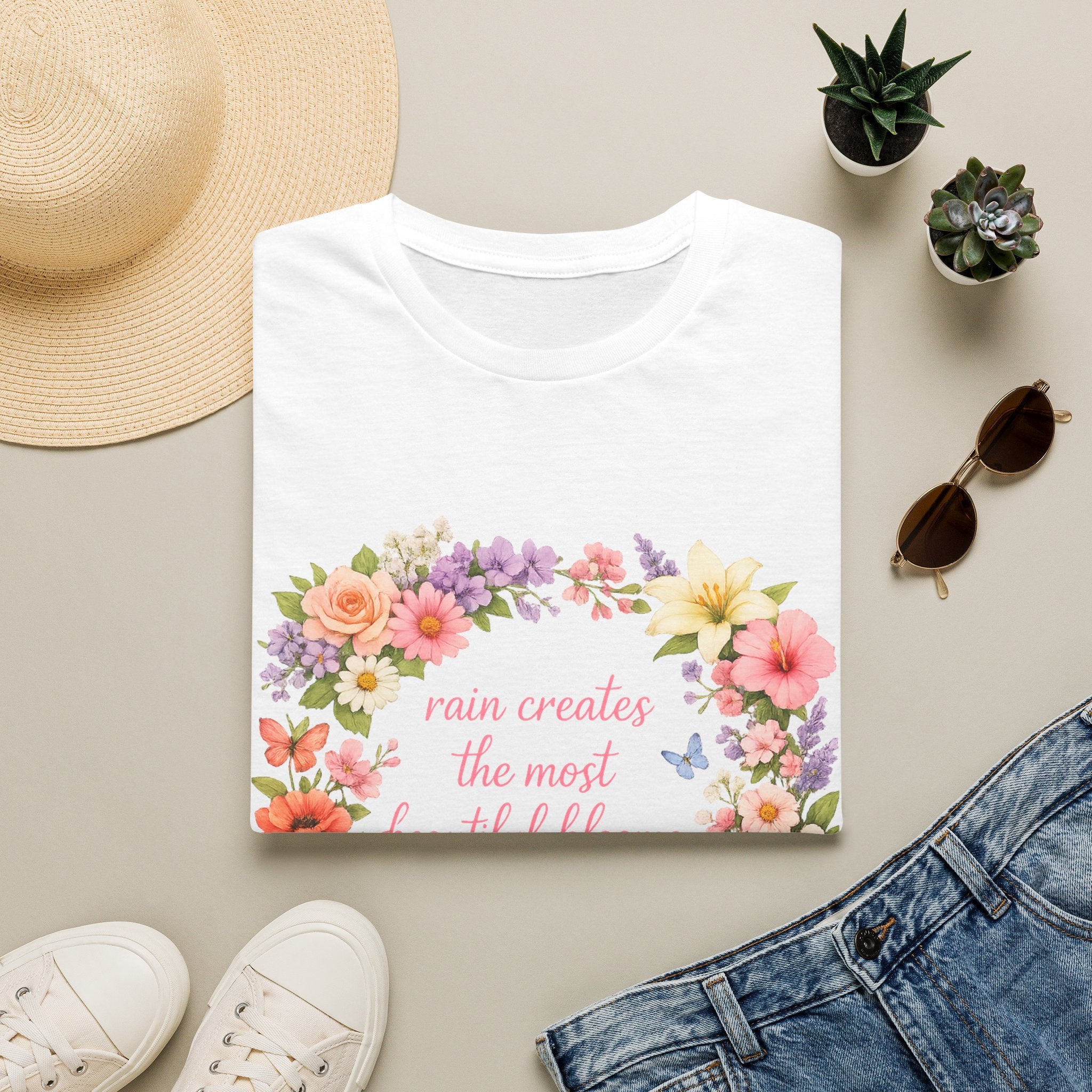 Floral "Rain Creates the Most Beautiful Blossoms" T-Shirt