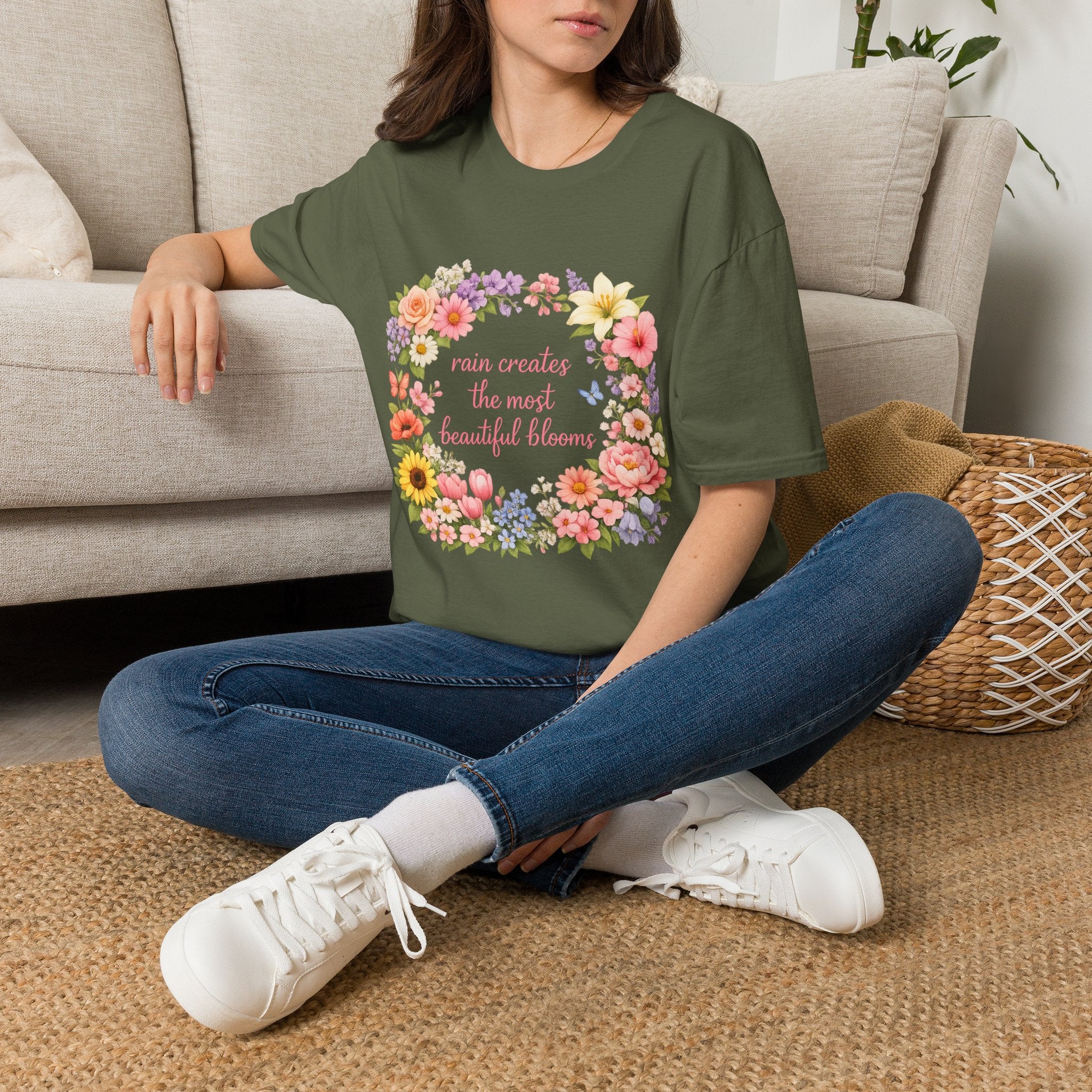 Floral "Rain Creates the Most Beautiful Blossoms" T-Shirt