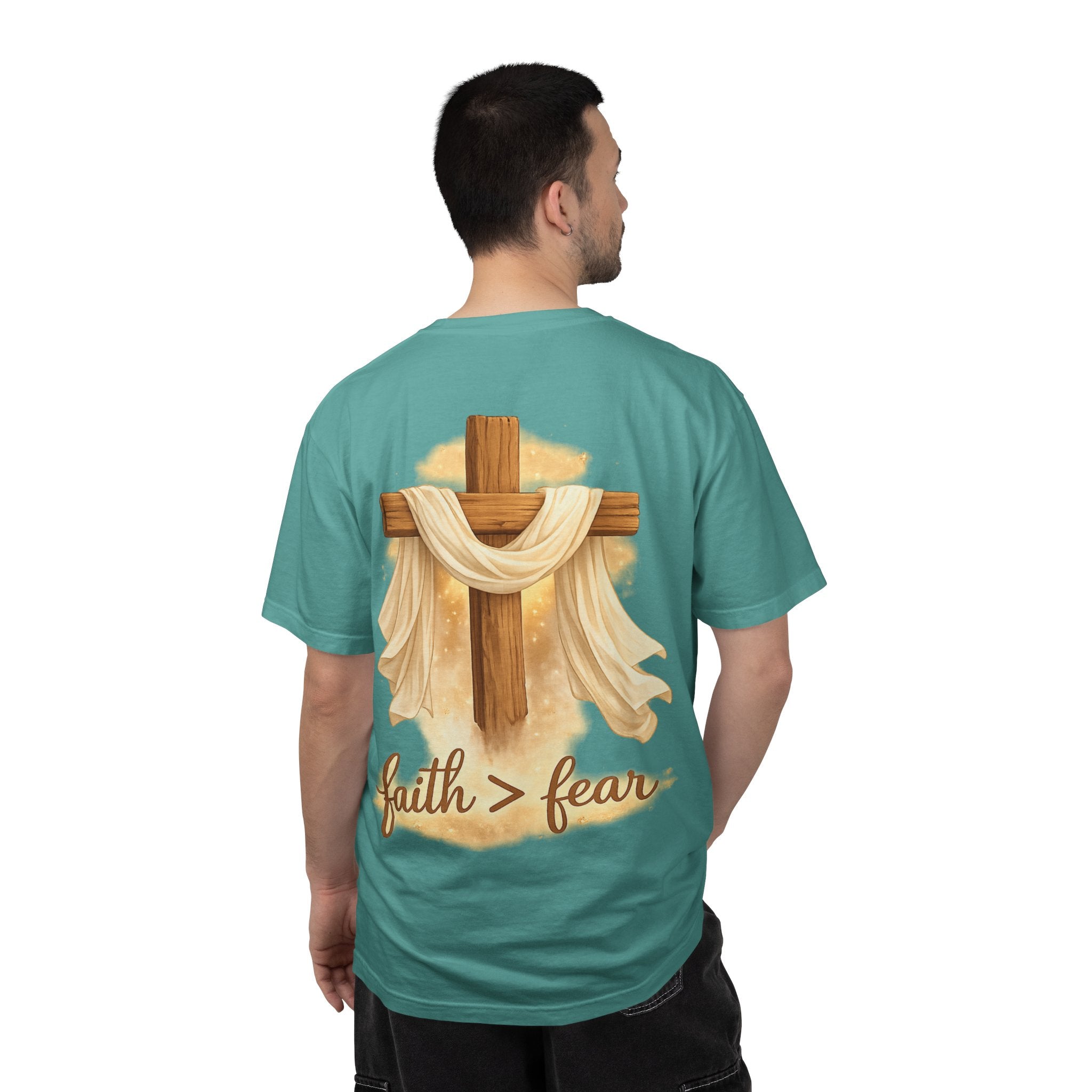Faith Over Fear T-Shirt — Cross & Draped Cloth Christian Tee