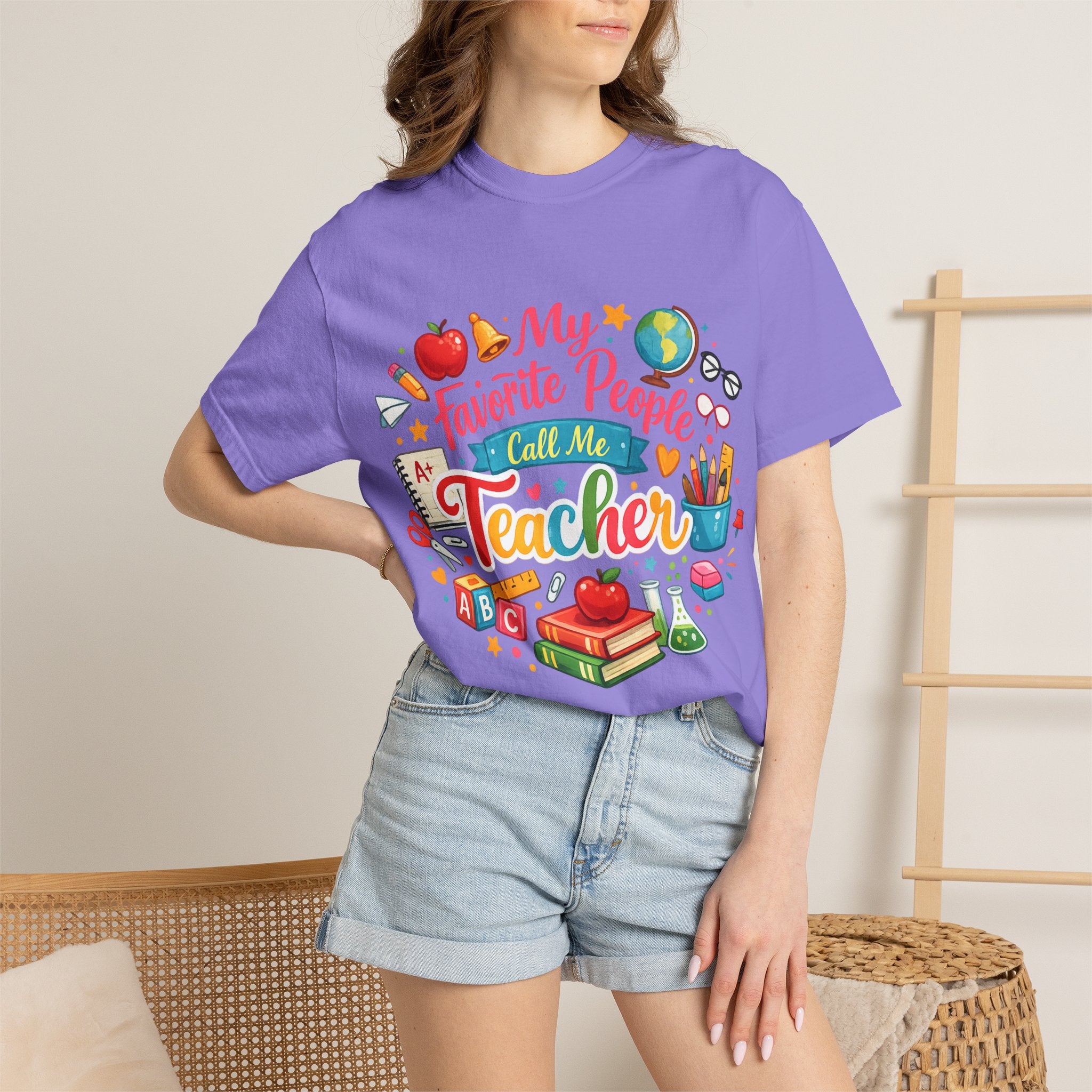 Teacher Appreciation T-Shirt — "My Favorite People Call Me Teacher" Colorful School Design