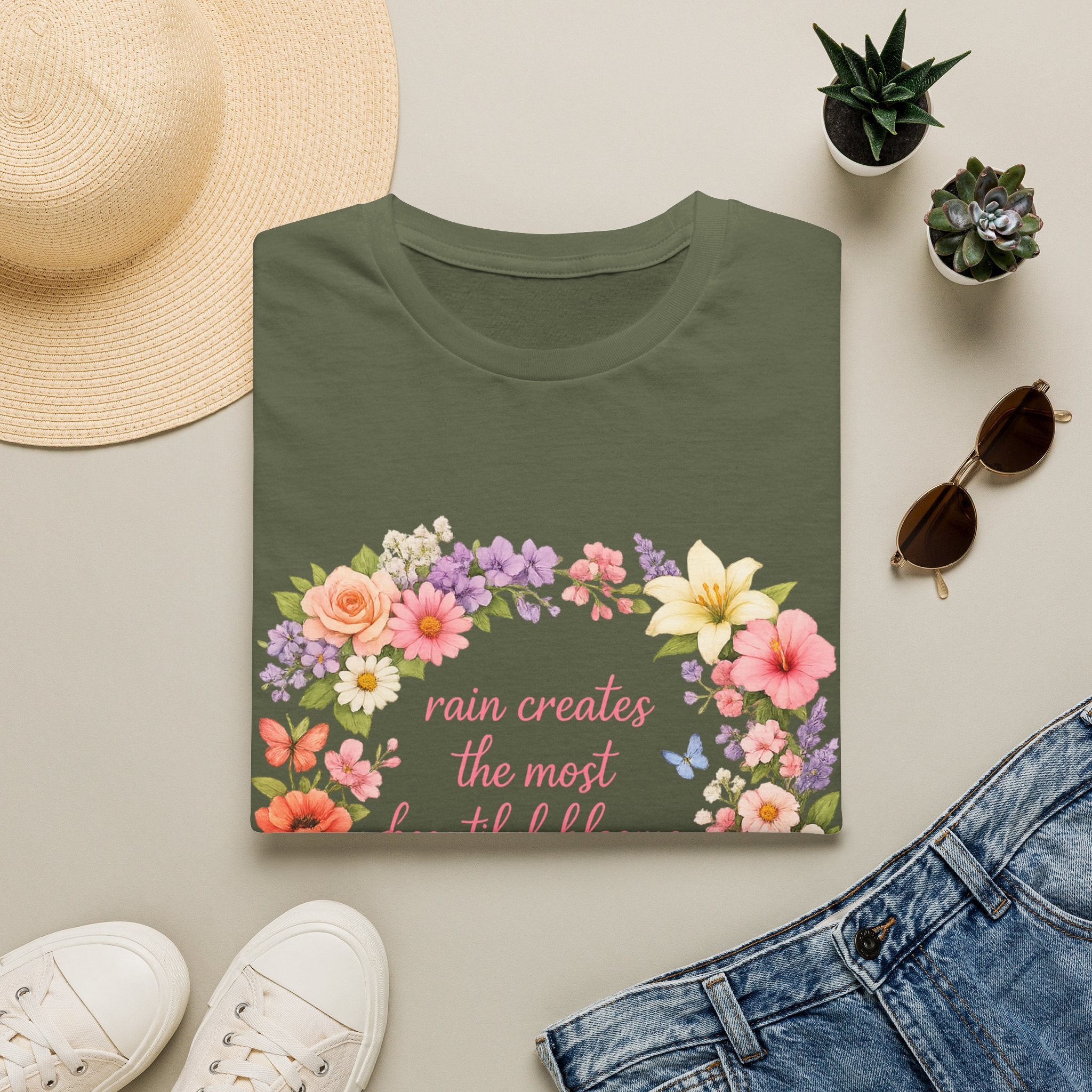 Floral "Rain Creates the Most Beautiful Blossoms" T-Shirt