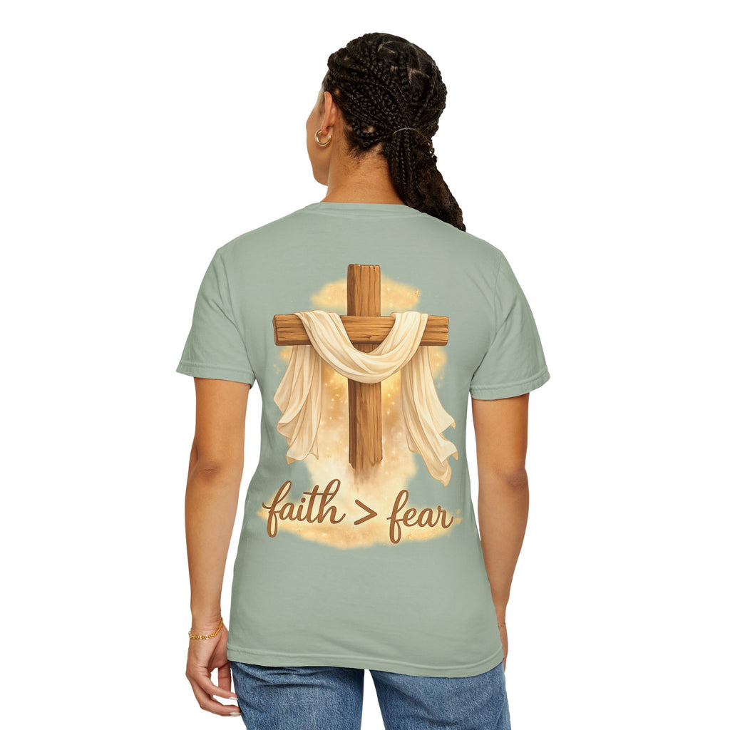 Faith Over Fear T-Shirt — Cross & Draped Cloth Christian Tee