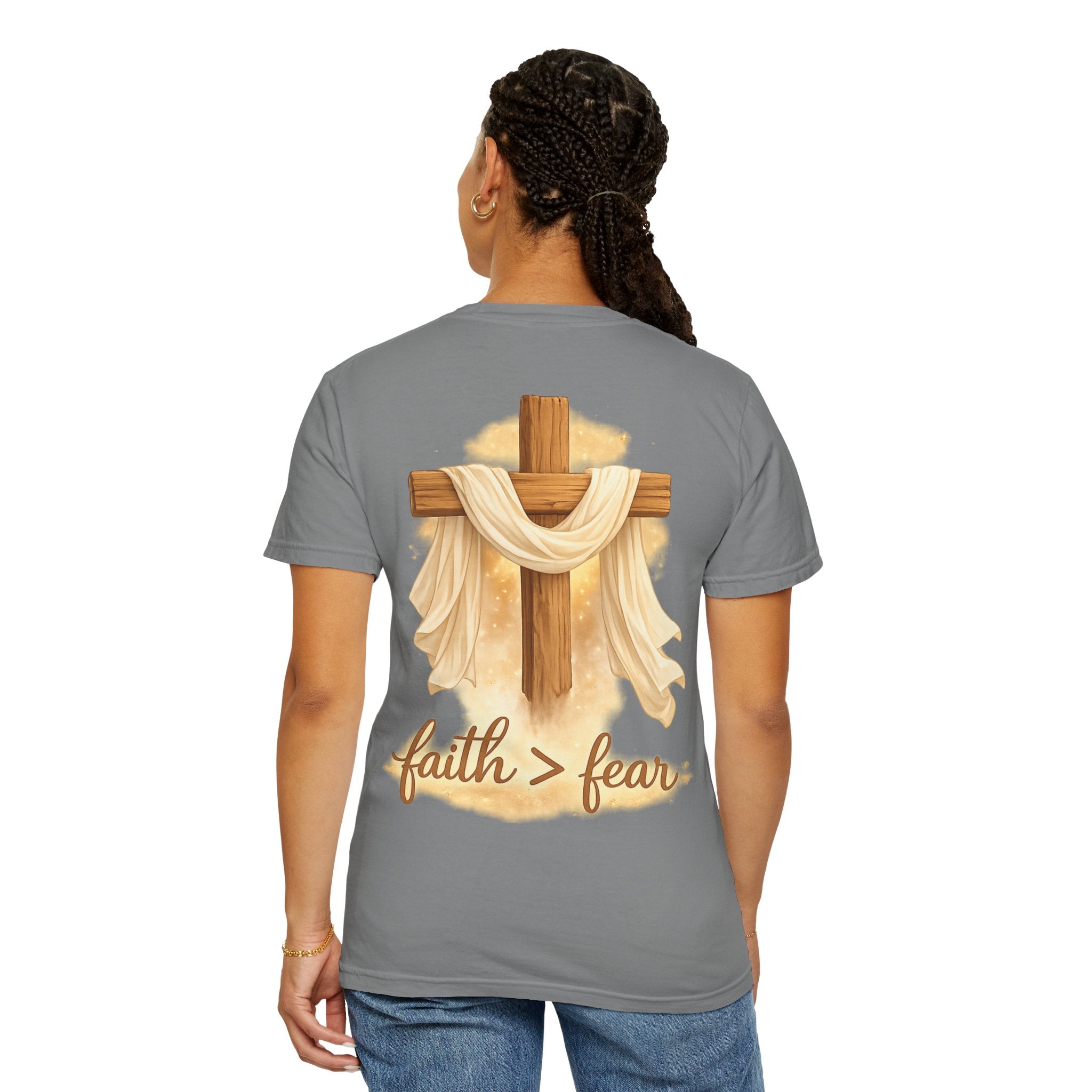 Faith Over Fear T-Shirt — Cross & Draped Cloth Christian Tee