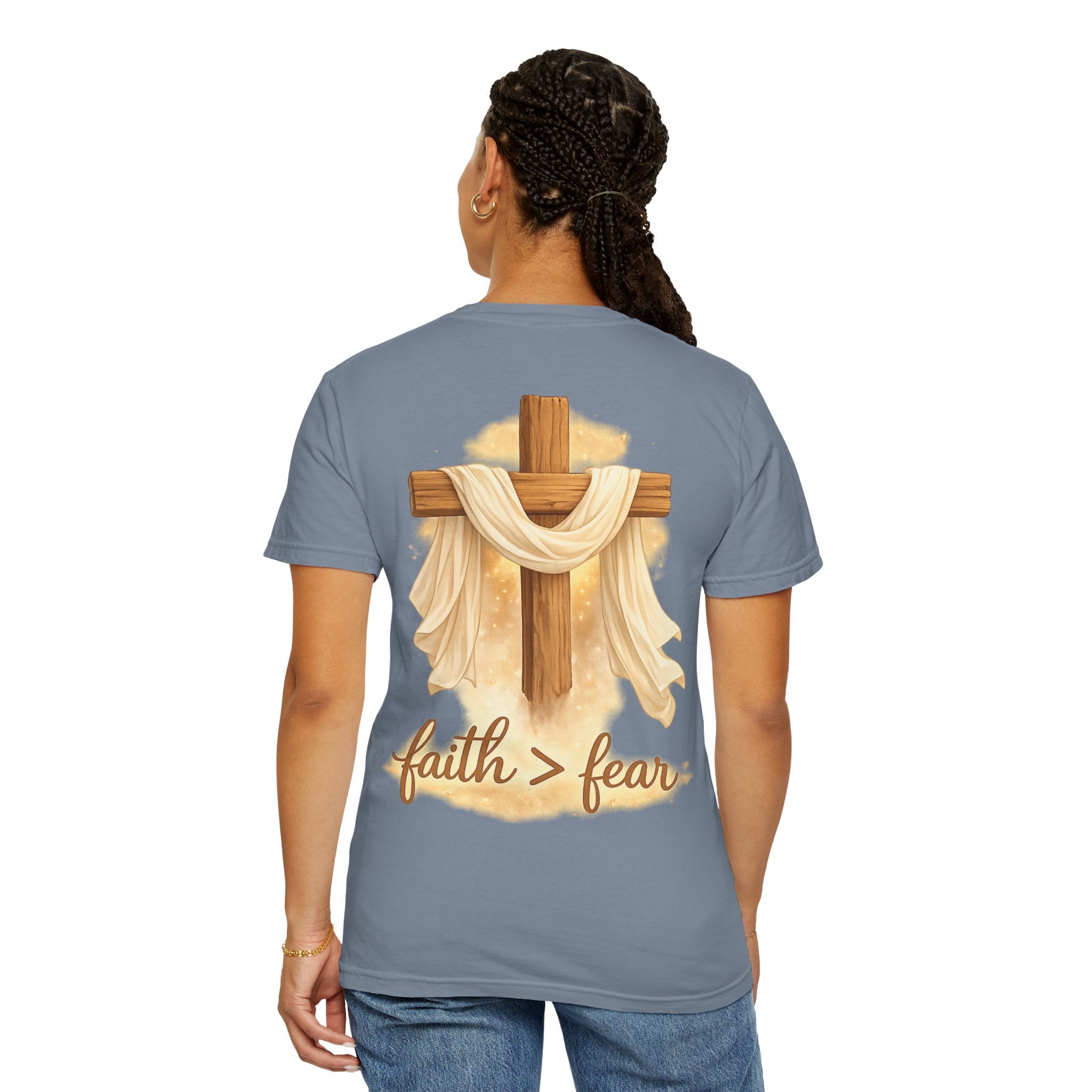 Faith Over Fear T-Shirt — Cross & Draped Cloth Christian Tee
